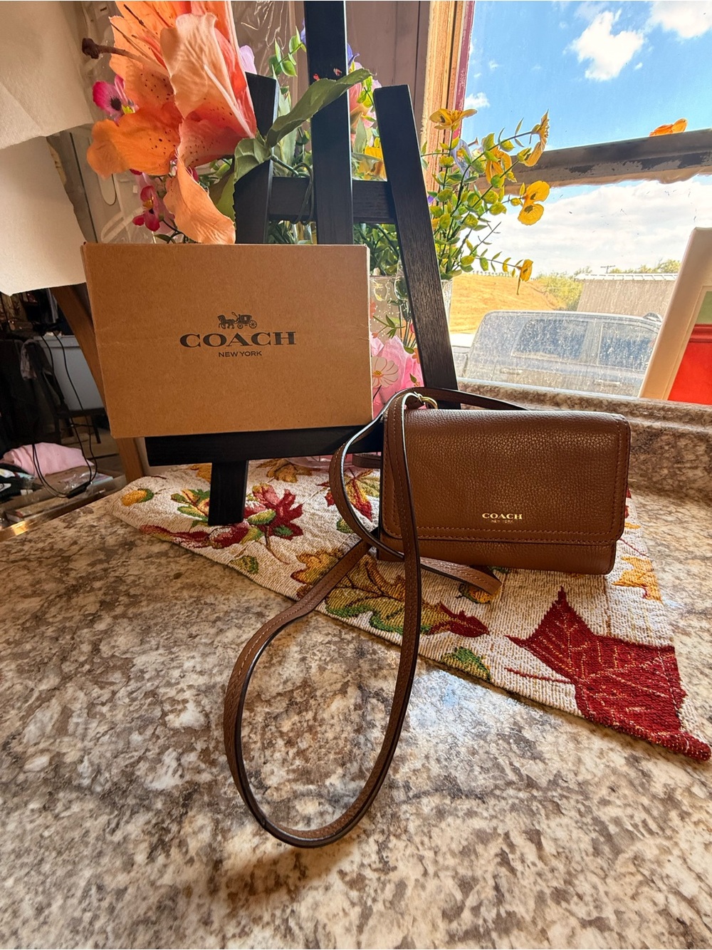 COACH Brown Pebbled Leather Crossbody with Gold Logo